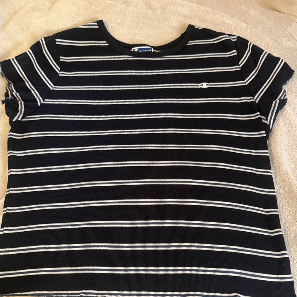 Champion Black and White Striped Crewneck Tee